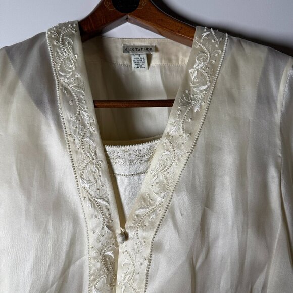 Ann Taylor Silk Ivory w/ Embellishments Shantung Jacket Sz 12/Tank Sz 10 Set - Picture 3 of 14